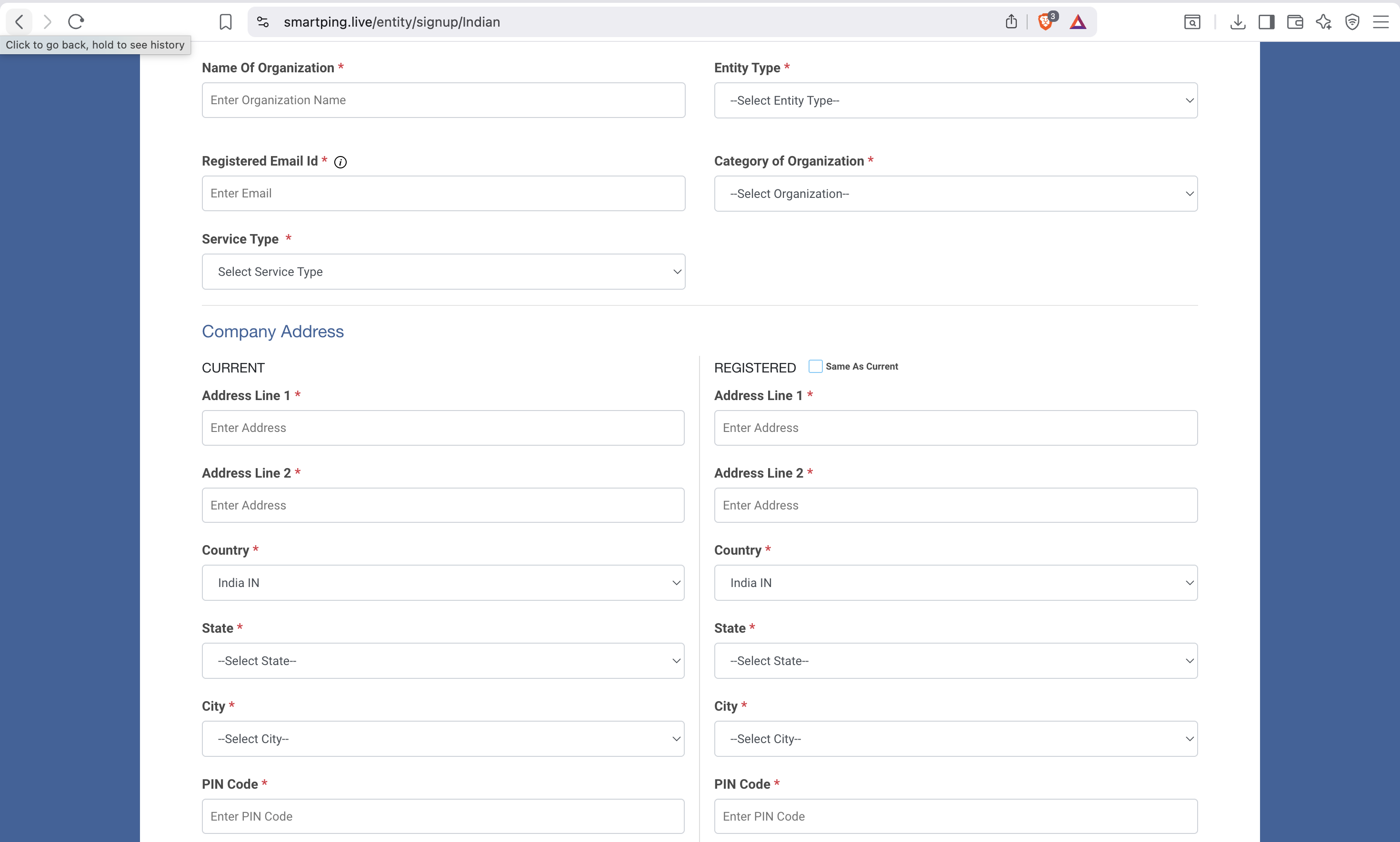SmartPing Business Details Form