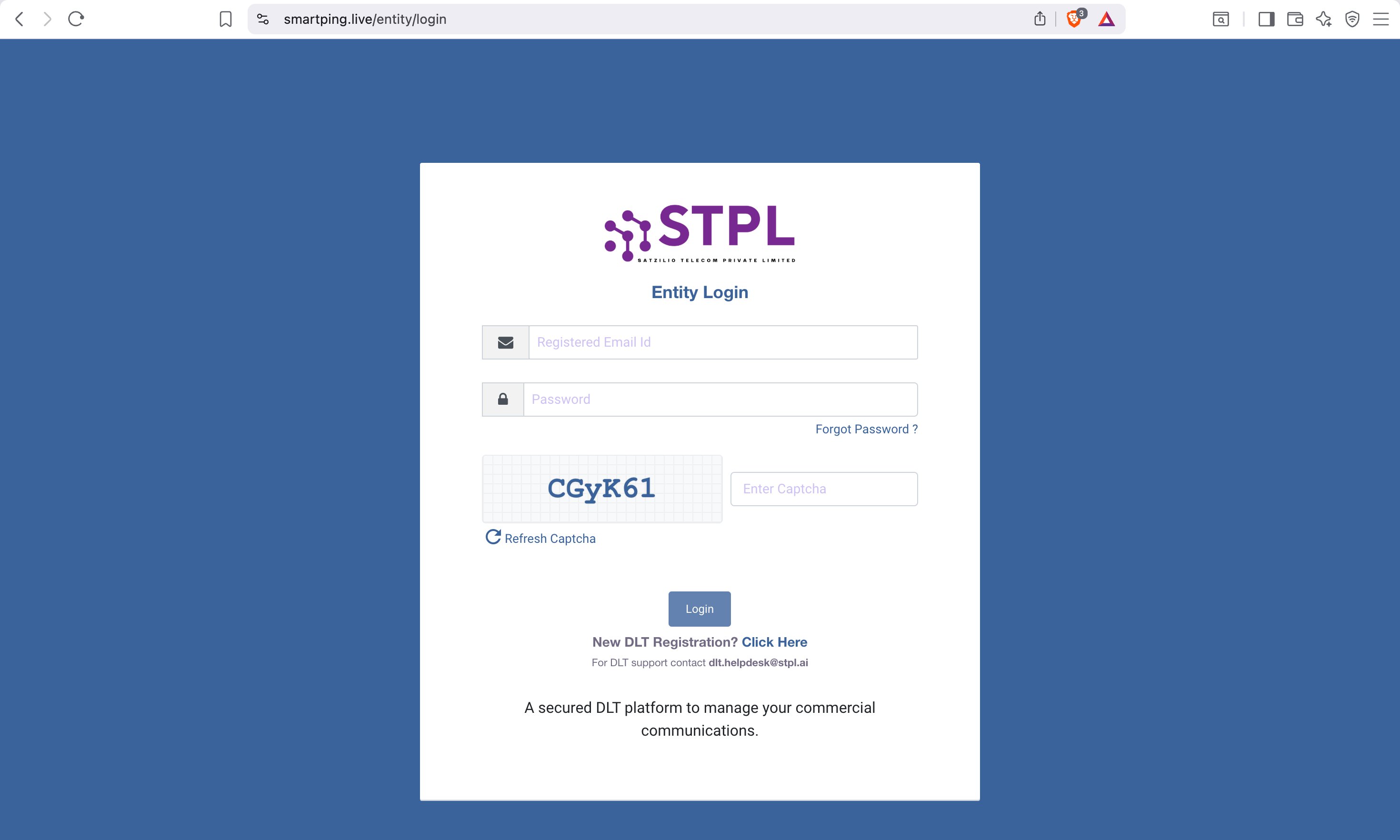 SmartPing DLT — Entity Login (smartping.live/entity/login)